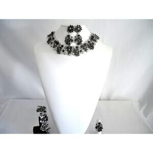 Black 4pc rhinestone necklace wedding MOB goth prom  party evening necklace set
